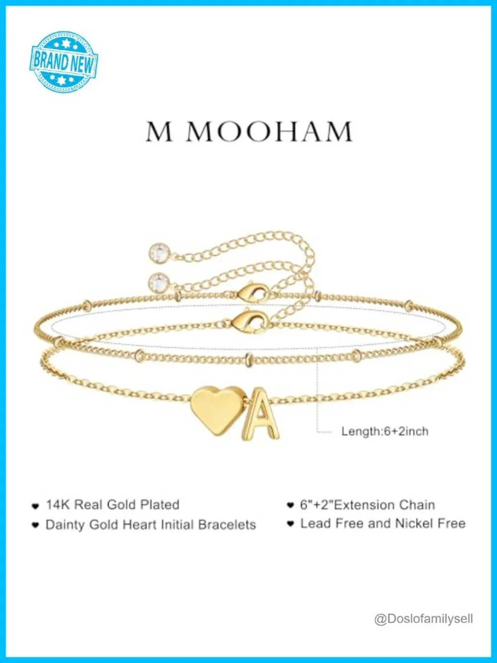 14K-Gold-Plated Heart Initial Adjustable Charm Bracelet Set